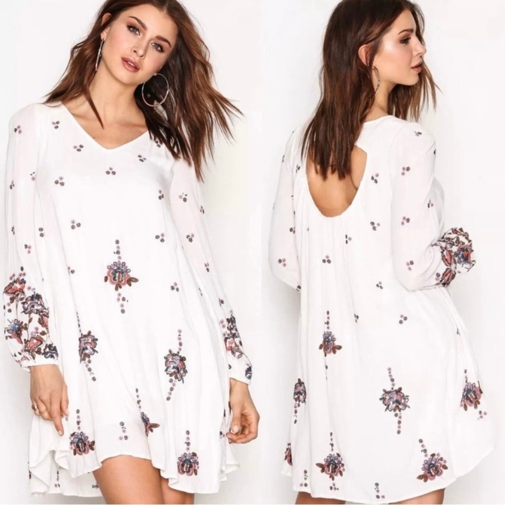 Free People Romantic Boho Floral Oxford Embroidered Dress Cottage Brunch Easter